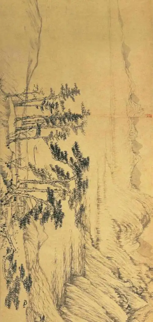 无用师)所绘,以浙江富春江为背景,全图用墨淡雅,山和水的布置疏密得当