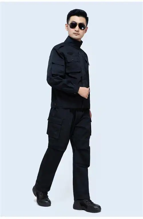 狂七99网格执勤服警黑战训服保安服男耐磨物业工作服藏青黑99网格作训