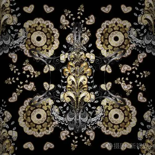 巴洛克风格的无缝东方装饰矢量传统的经典金色无缝图案的黑白和棕色