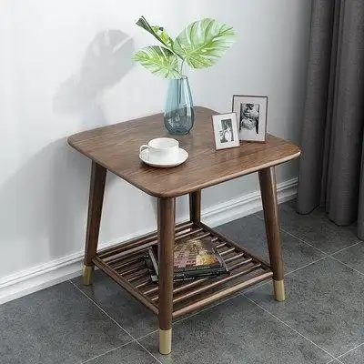 轻奢方形茶几简约客厅家具胡桃色小户型日式白蜡木全实木北欧边几