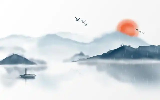 手绘江南水乡水墨画元素写意江南png素材国潮国风雨水惊蛰谷雨春天