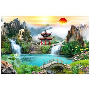 流水生财山水画 山水画靠山图山水画客厅风景仙家堂口山水画流水小桥