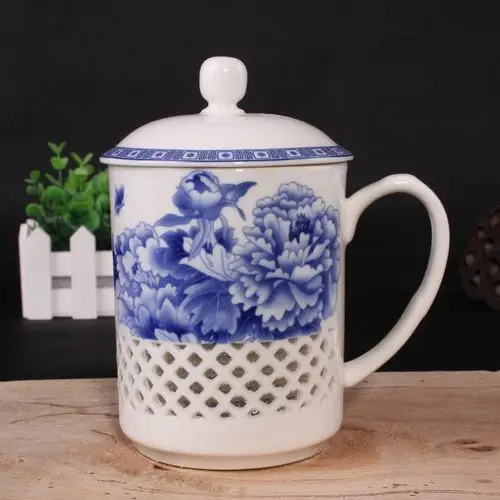 供应陶瓷茶杯水晶玲珑青花瓷水杯景德镇搂空个人杯子 可定制logo