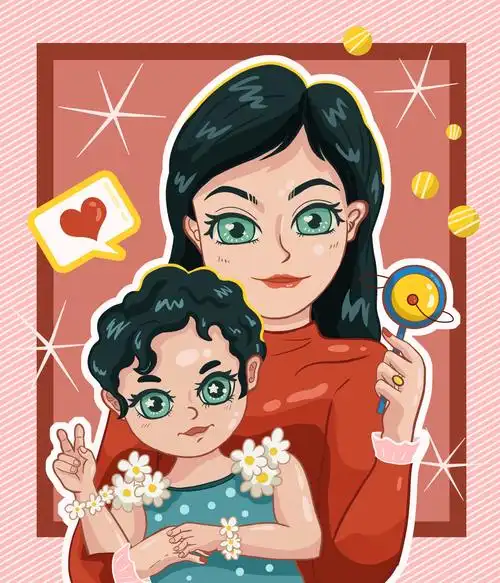 妈妈抱女儿人物头像插画