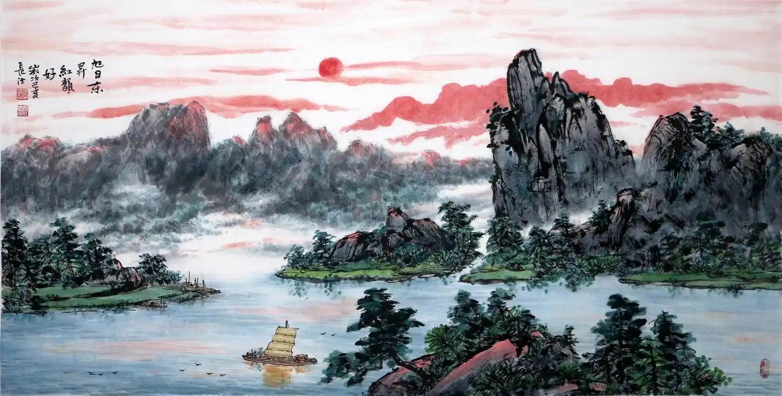 《旭日东升红韵好》/柳长德这是一幅充满现代构成意识的作品,画家把