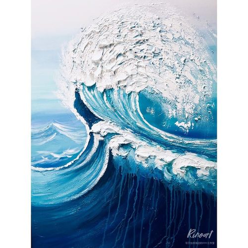 美籍日侨艺术家手绘作品《砕ける波》乘风破浪客厅装饰画丙烯油画