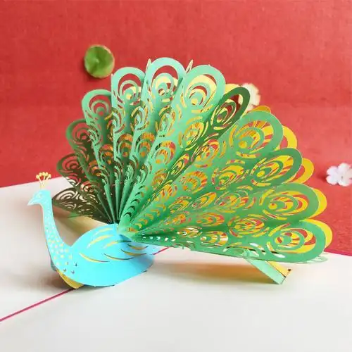 母亲节3d立体贺卡 孔雀开屏创意手工diy镂空纸雕教师节生日卡片