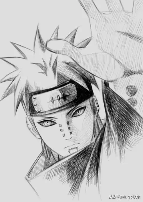 火影忍者佩恩铅笔画教程(素描风火影忍者佩恩绘画步骤)(8)
