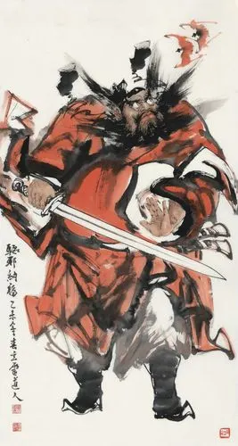 风水画 画家刘文顺国画朱砂钟馗驱邪纳福 镇宅开运招财驱小人