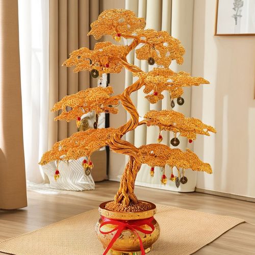 金色纯手工发财树招财树金玉满堂工艺品摆件客厅玄关开业送礼乔迁