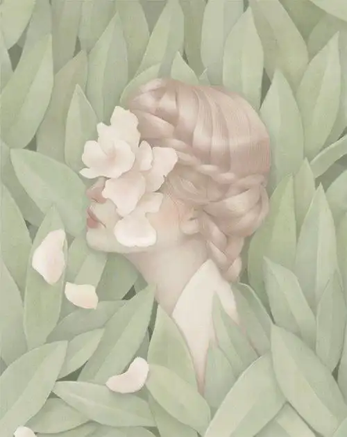 唯美手绘图片人像侧脸是花朵遮住五官的