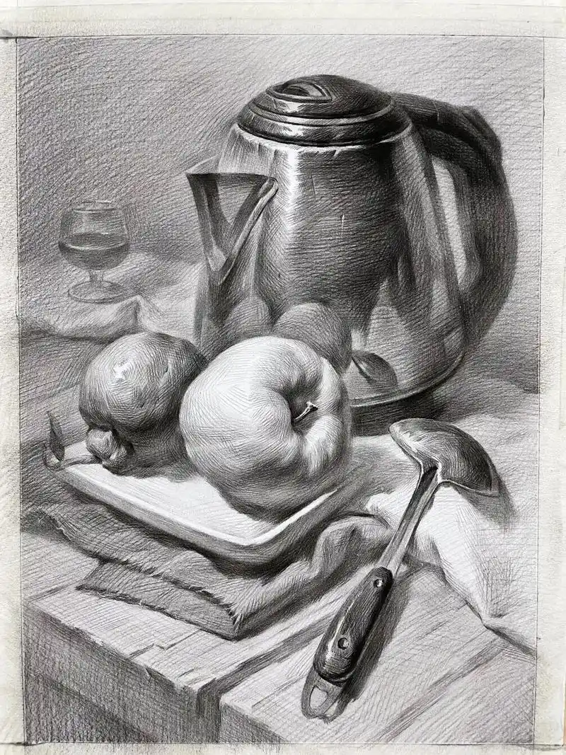 美术生 #素描 #素描静物 不锈钢水果组合 - 抖音