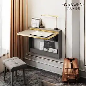 轻奢隐形壁挂式实木学习台折叠书桌翻板桌伸缩小户型挂墙壁电脑桌