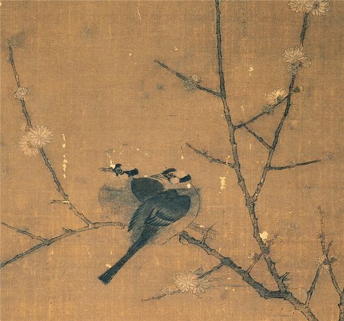 赵佶宋徽宗腊梅梅山禽图瘦金工笔花鸟画立轴仿古国画