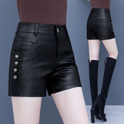 大码皮裤女短裤新款高腰显瘦女士时尚外穿洋气女士妈妈打底靴裤