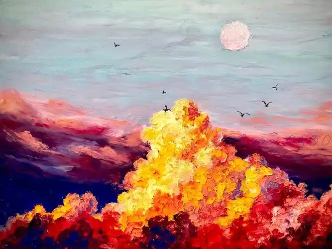 油画棒风景/日落