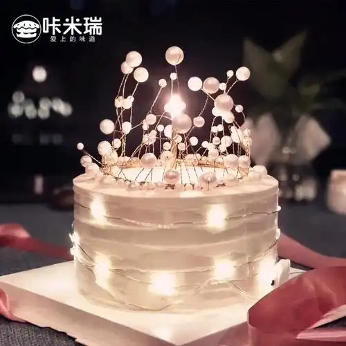 【纯动物奶】网红精选女神漂亮发光珍珠皇冠生日蛋糕