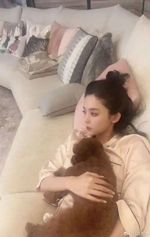 古力娜扎分享睡衣美照,怀抱狗狗尽显温柔,笑容迷人甜如初恋
