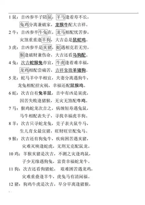 属相相配相克表