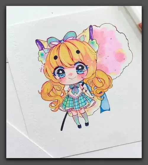 马克笔卡通q版人物绘画素材图片 - 水彩迷