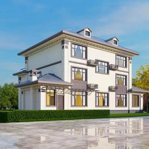 开间20米进深16米新中式三层农村别墅设计图纸带偏房露台阳光房