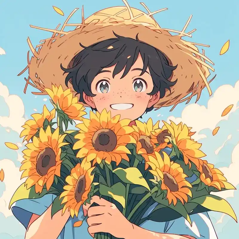 旧漫头像,抱向日葵的男孩.#优质头像 #一起换头像 #男生头 - 抖音
