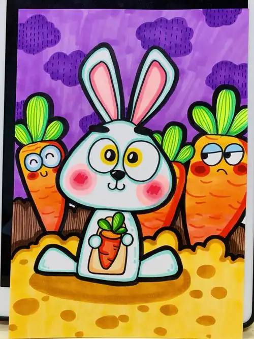 兔子和胡萝卜 马克笔画 儿童画