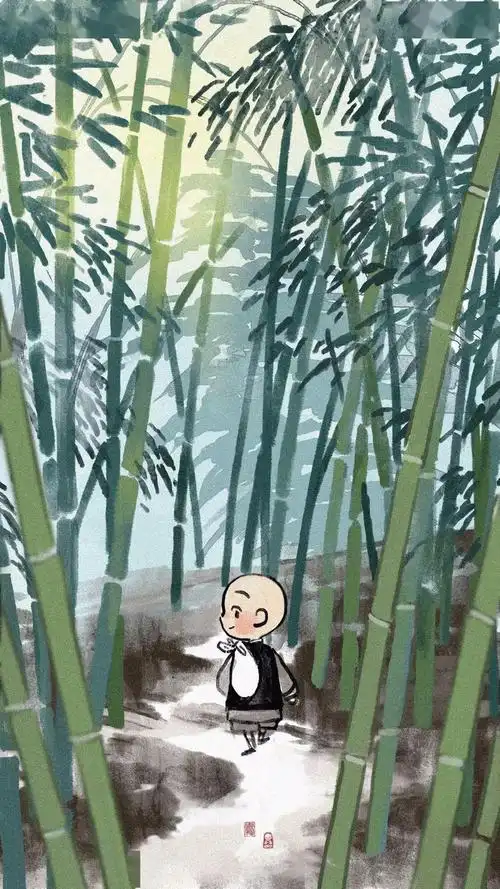 以小和尚为主题的禅画 可爱呆萌的幼小禅心_意境