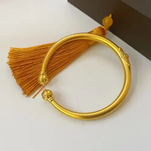 古法黄金足金999南瓜头手镯开口贴花细腻磨砂面传统婚庆送礼手环