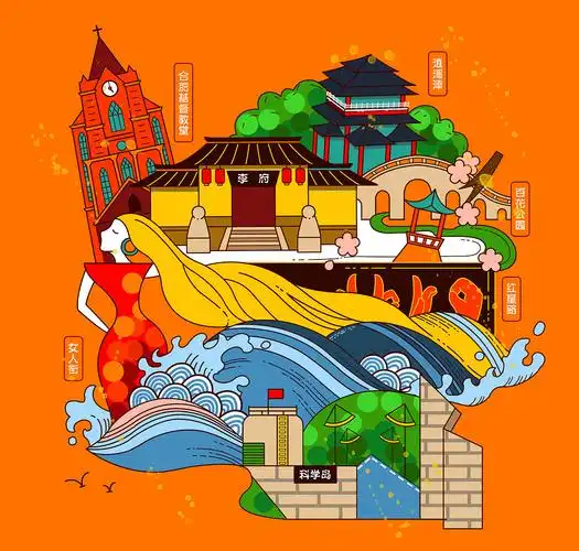 安徽合肥大湖名城创新高地系列城市文化原创插画