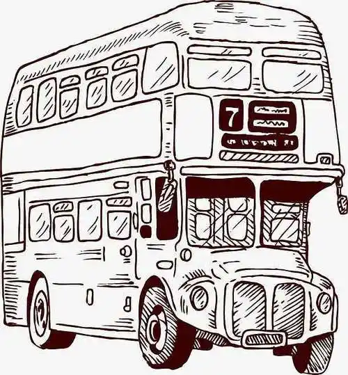 英伦复古巴士手绘素描免抠素材免费下载_觅元素51yuansu.com
