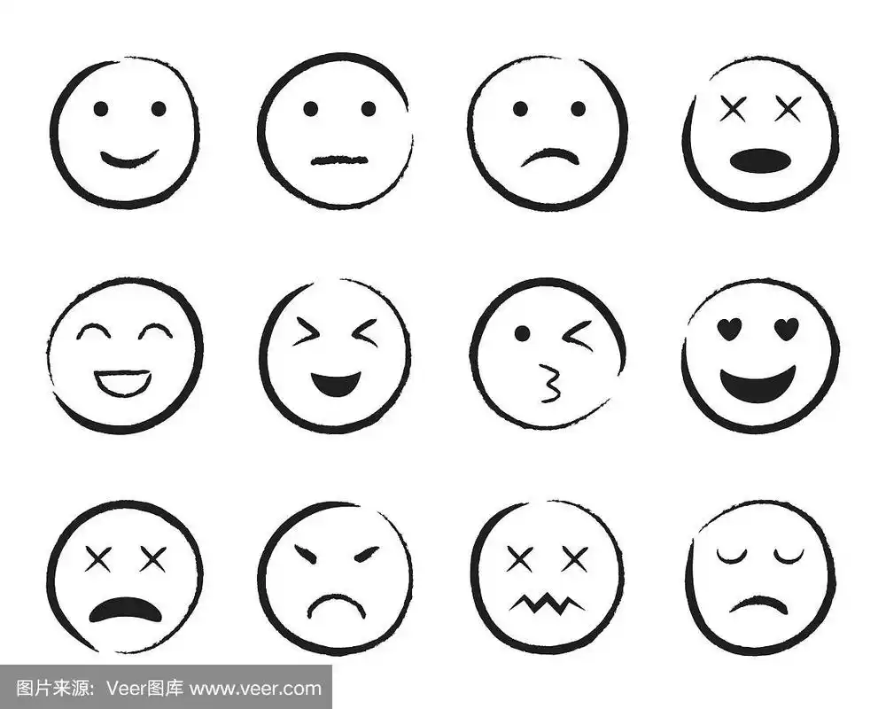快乐,悲伤,愤怒的脸涂鸦图标.社交媒体上的表情.