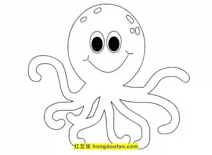 10张最简单的章鱼卡通简笔画卷曲的章鱼涂色图