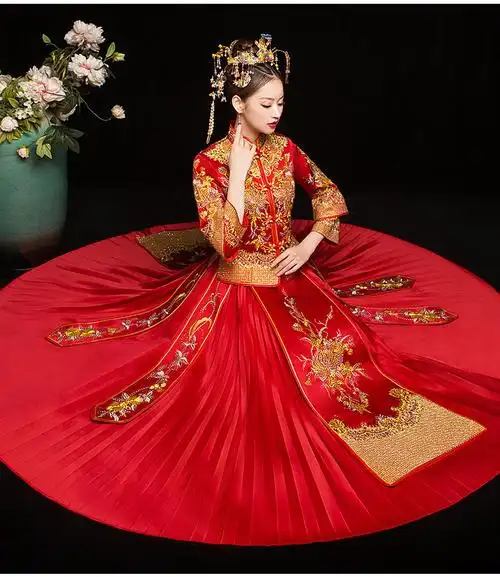 灵绣阁汉服抖音同款大码秀禾新娘2020新款结婚旗袍