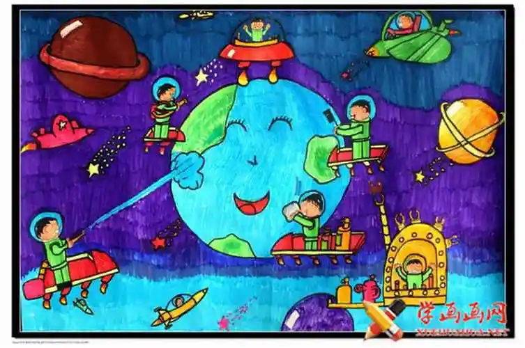 儿童科幻画作品欣赏《爱护地球妈妈》