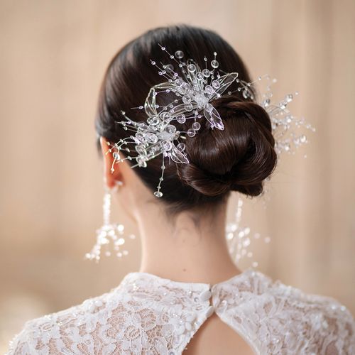 精致唯美造液花水晶头花韩式新娘头饰发簪婚纱礼服结婚配饰雪蓉
