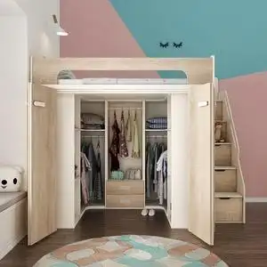 家泡泡儿童衣柜床一体上床下柜衣帽间小户型步入式组合床大储物