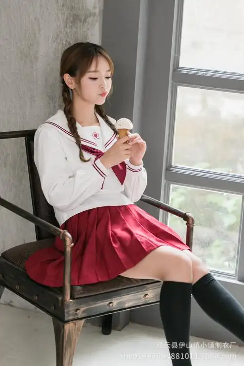 樱花刺绣长袖日本学生校服jk制服水手服正统中间服学院风