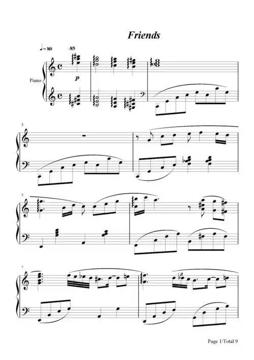 friends久石让c调流行钢琴五线谱