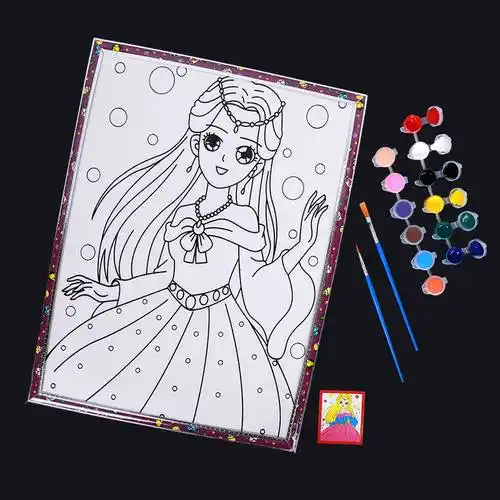 儿童颜料涂画板大涂料画画手工diy涂颜色填充水粉画填色广场涂鸦