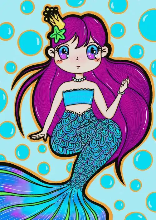 手绘 美人鱼主题画(免费提供线稿)