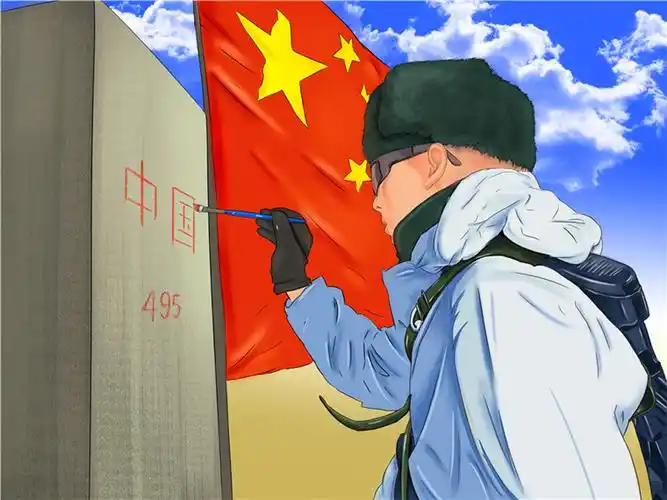 军营漫画丨边防战士踏雪巡逻