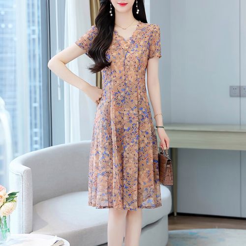 依若彤中年女士连衣裙 矮个子夏季女年夏装小个子气质洋气高贵减龄