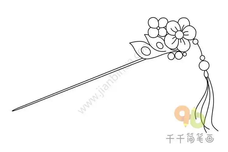 简笔画古装女孩的头饰古代头饰简笔画四蝴蝶银步摇简笔画垂束华簪简笔