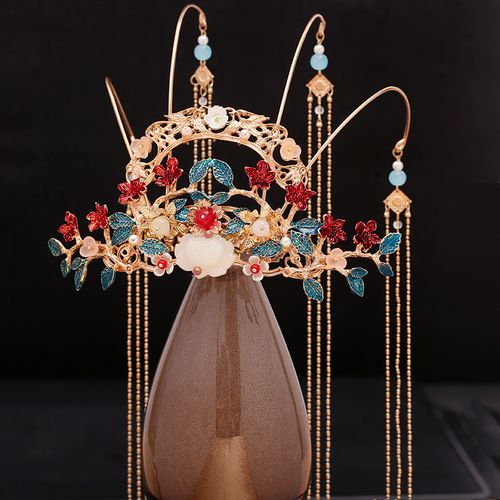 仙气古装发冠头冠女汉服头饰古风饰品盘发饰流苏凤冠超仙步摇配饰