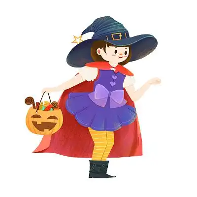 彩色手绘卡通万圣节女巫糖果女孩元素png素材