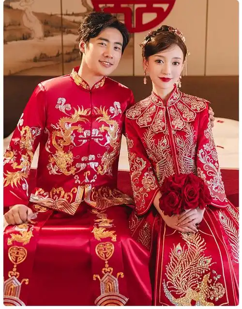 龙曼尼仕秀禾服男女套装2022新款中式婚纱结婚礼服新娘敬酒服古装龙凤