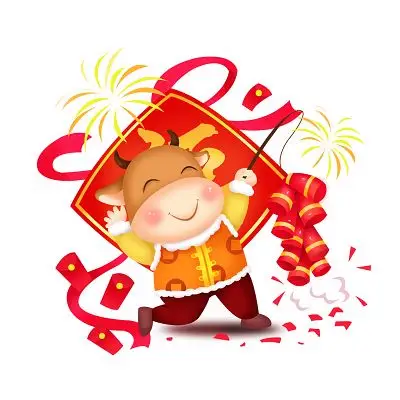 牛年元旦新年卡通可爱风格放鞭炮的小牛过年素材