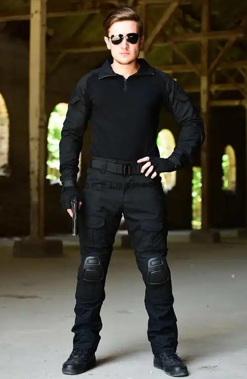 蛙服战术套装男美军特种兵cp俄罗斯战斗服带护膝黑色训练服作战服 黑