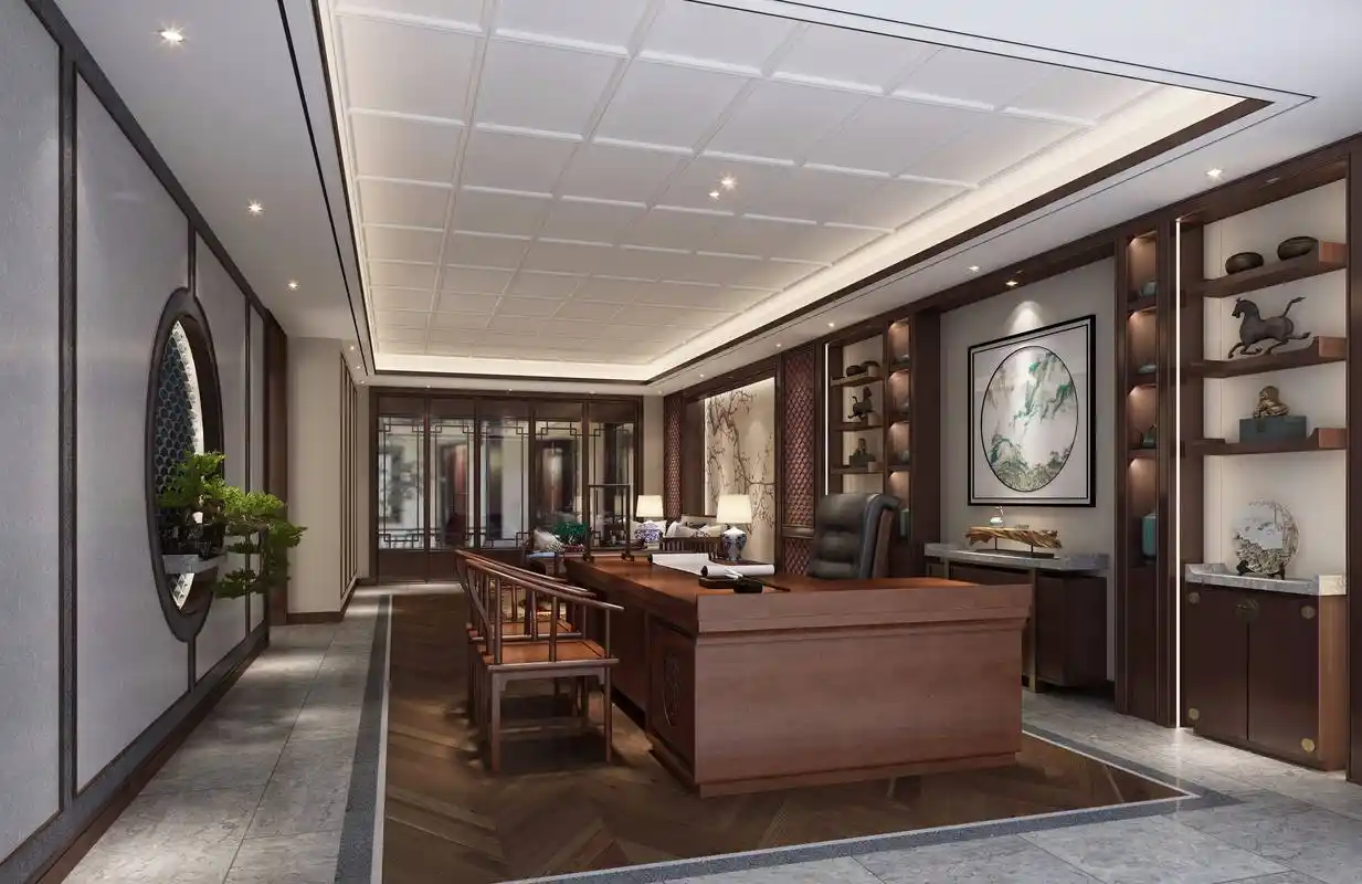 70平新中式风格办公室屏风装修效果图 - 齐装网装修效果图